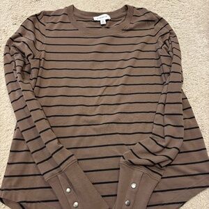 Evereve Brown Striped Long Sleeve Top